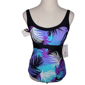 Zeroxposur Iris Floral SMALL Swim Tankini Top UPF 30+ Quick Dry Built-In Bra NWT
